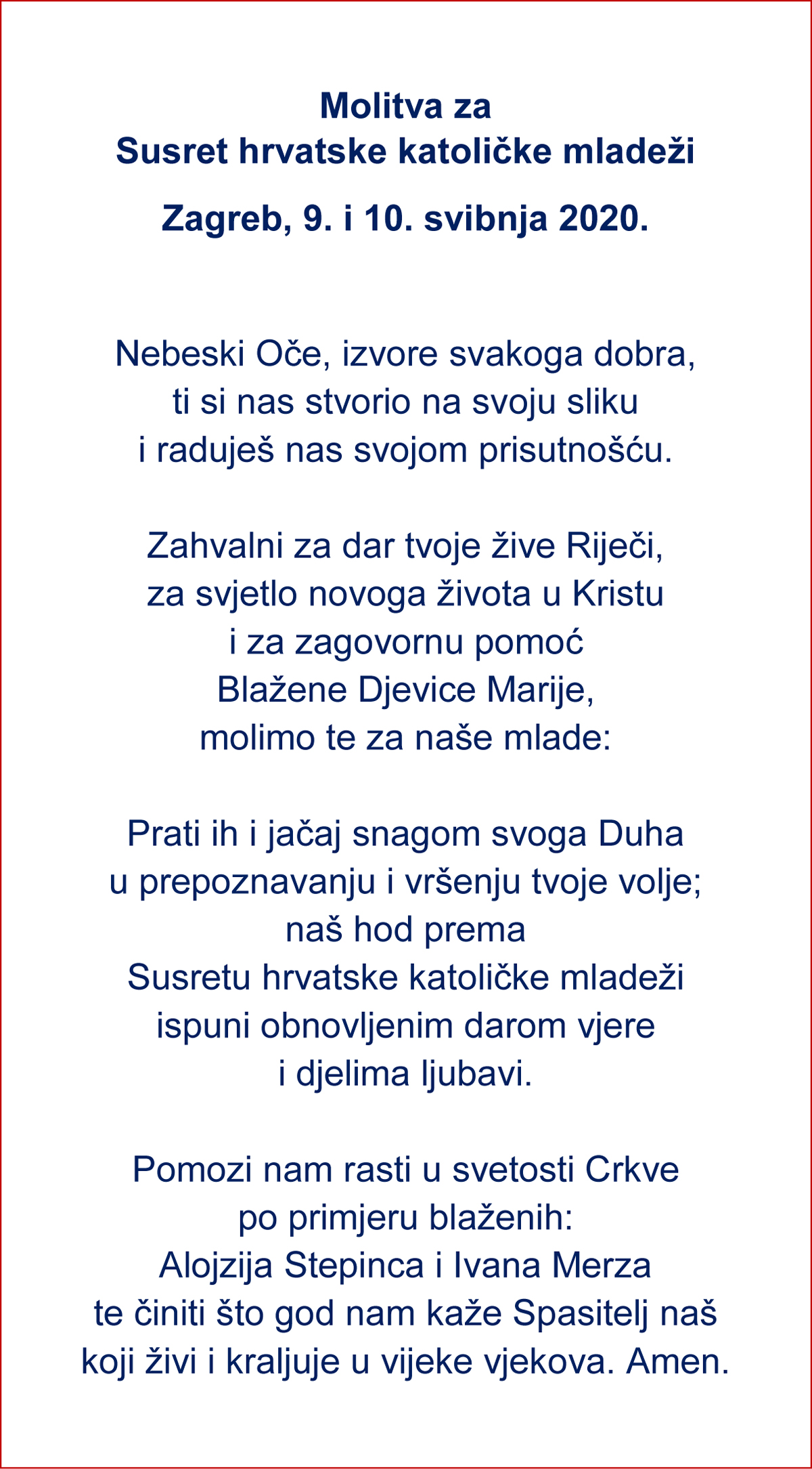 Molitva za SHKM